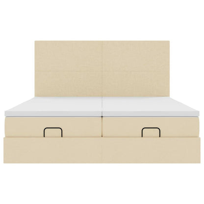 Ottoman bed met matrassen en LED's 200x200cm stof crèmekleurig