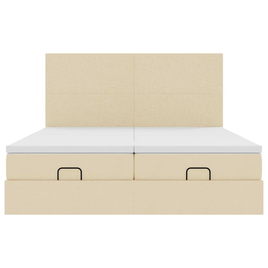 Ottoman bed met matrassen en LED's 200x200cm stof crèmekleurig