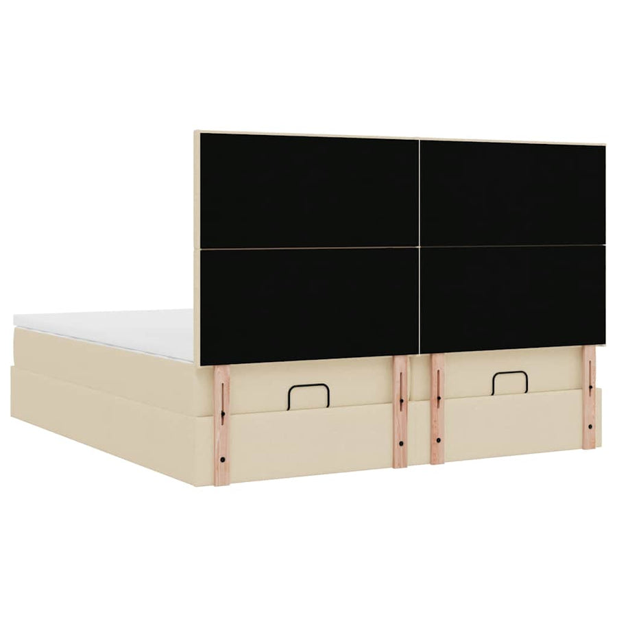 Ottoman bed met matrassen en LED's 200x200cm stof crèmekleurig