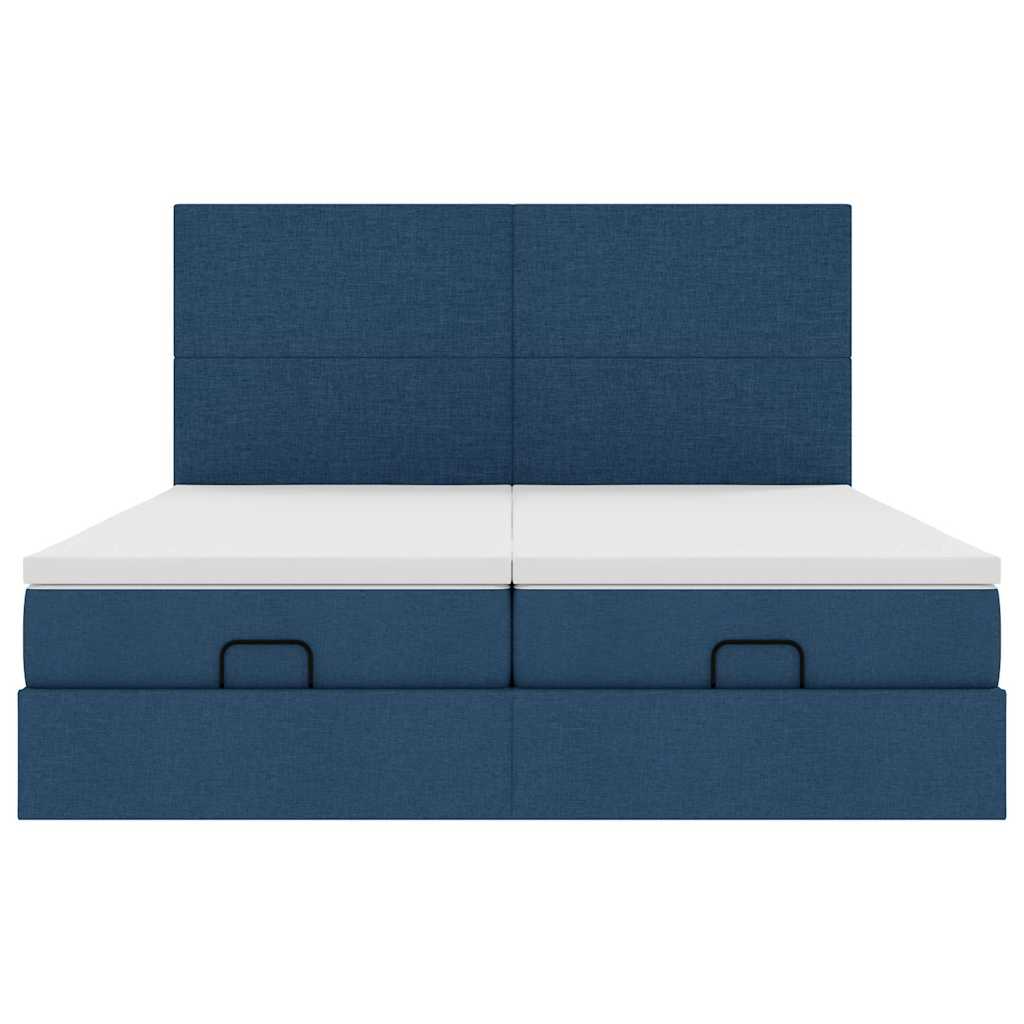 Ottoman bed met matrassen en LED's 200x200cm stof blauw