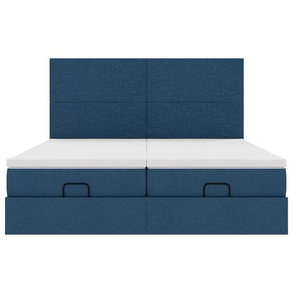 Ottoman bed met matrassen en LED's 200x200cm stof blauw