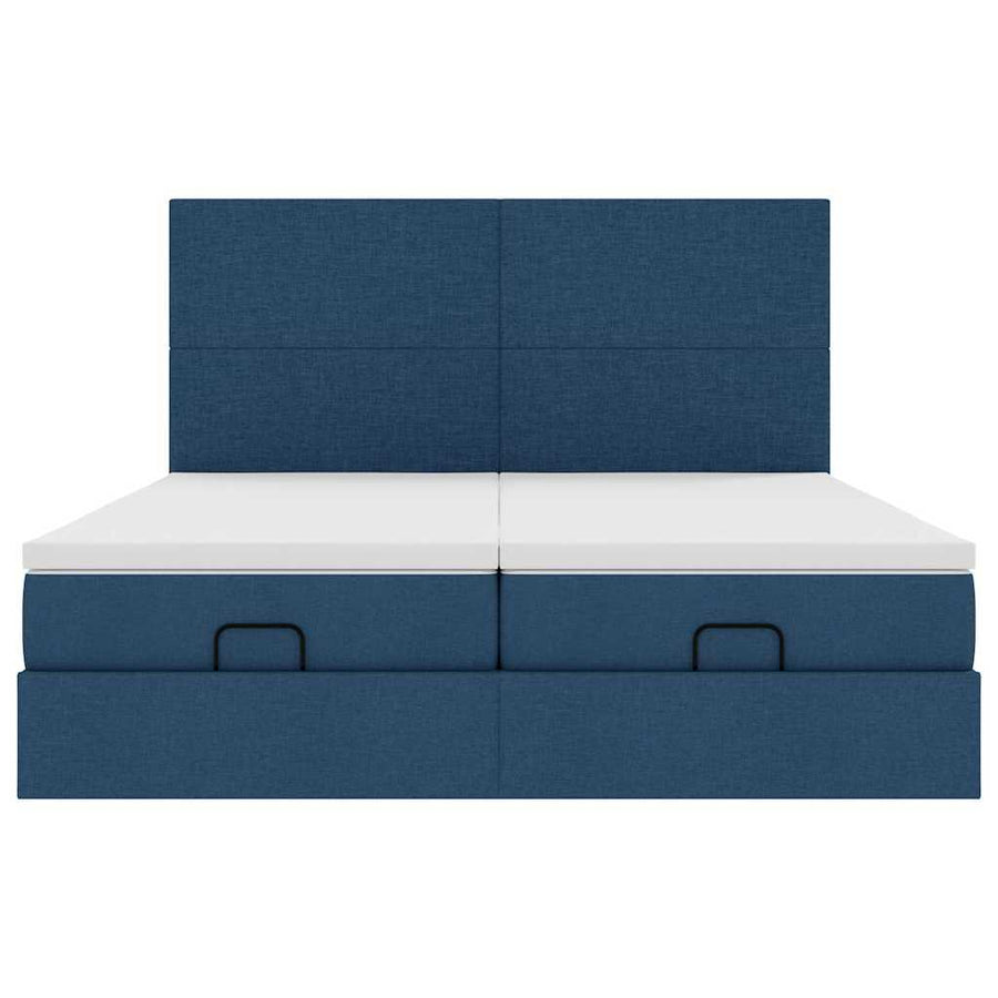 Ottoman bed met matrassen en LED's 200x200cm stof blauw