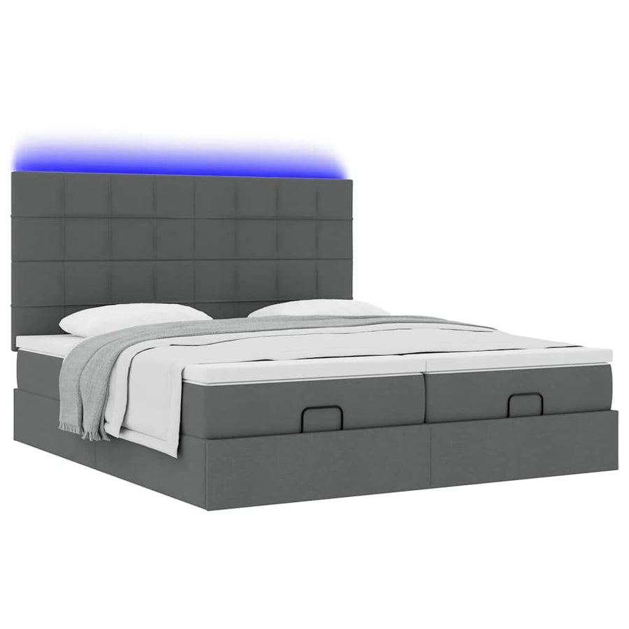 Ottoman bed met matrassen en LED's 160x200cm stof donkergrijs