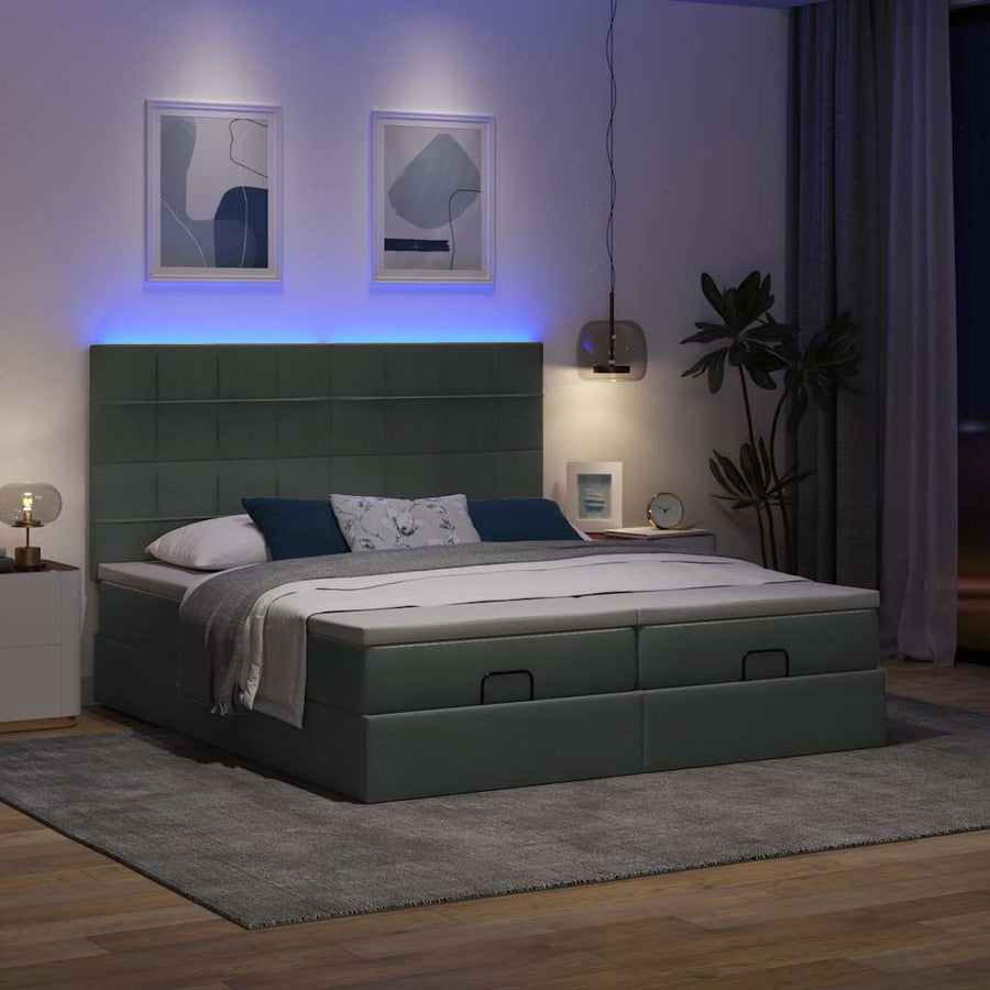Ottoman bed met matrassen en LED's 160x200cm stof donkergrijs