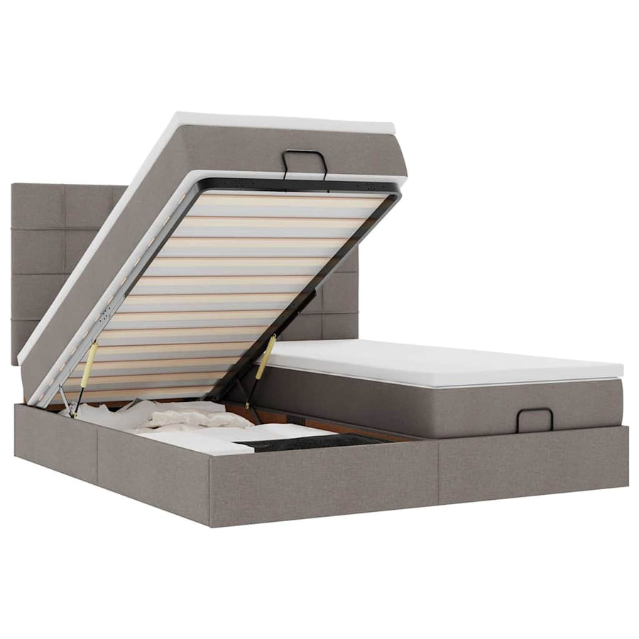 Ottoman bed met matrassen en LED's 160x200cm stof taupe