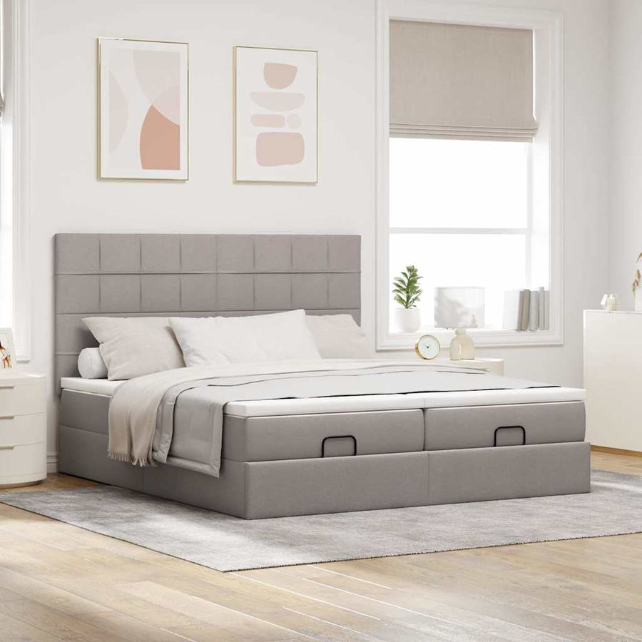 Ottoman bed met matrassen en LED's 160x200cm stof taupe