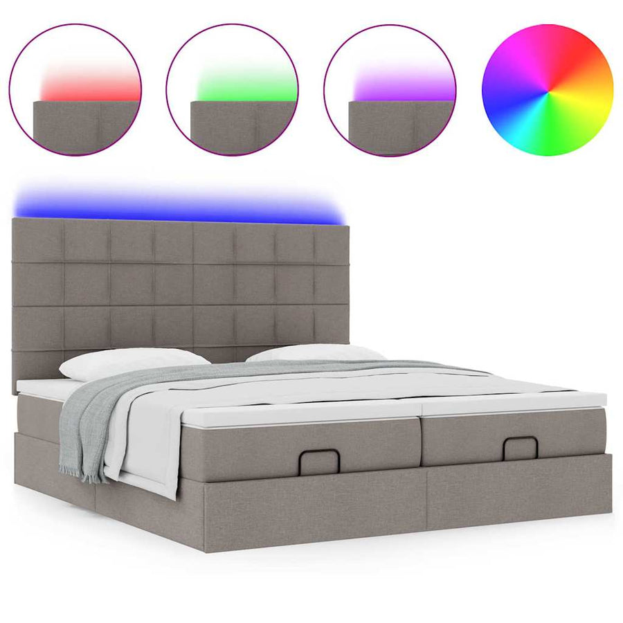 Ottoman bed met matrassen en LED's 160x200cm stof taupe