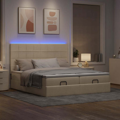 Ottoman bed met matrassen en LED's 160x200cm stof crèmekleurig