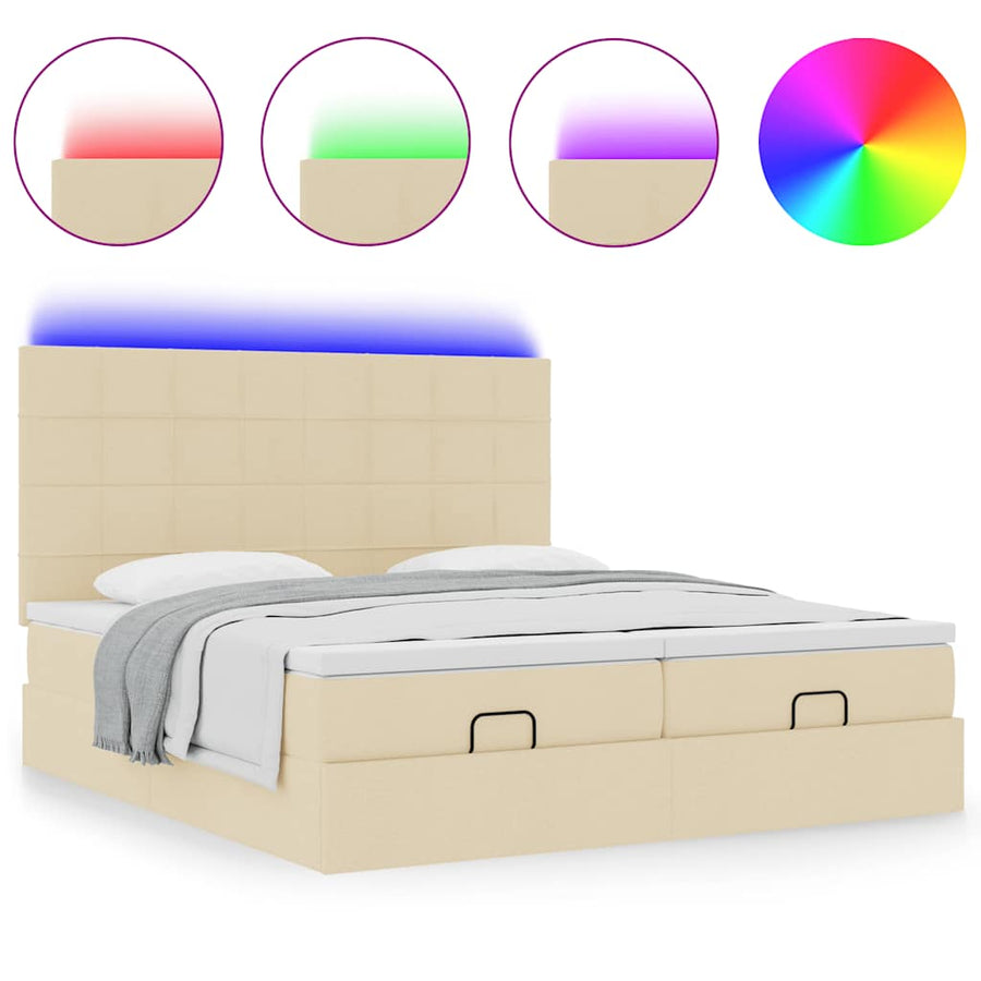 Ottoman bed met matrassen en LED's 160x200cm stof crèmekleurig