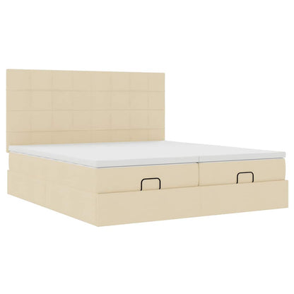 Ottoman bed met matrassen en LED's 160x200cm stof crèmekleurig