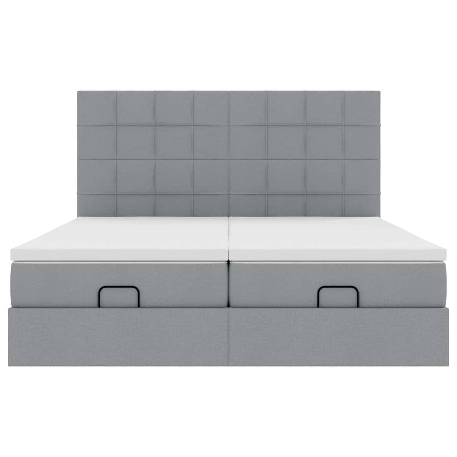 Ottoman bed met matrassen en LED's 180x200cm stof lichtgrijs