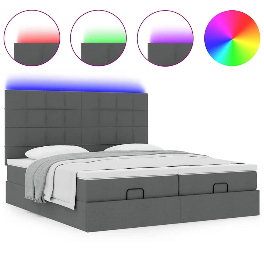 Ottoman bed met matrassen en LED's 180x200cm stof donkergrijs