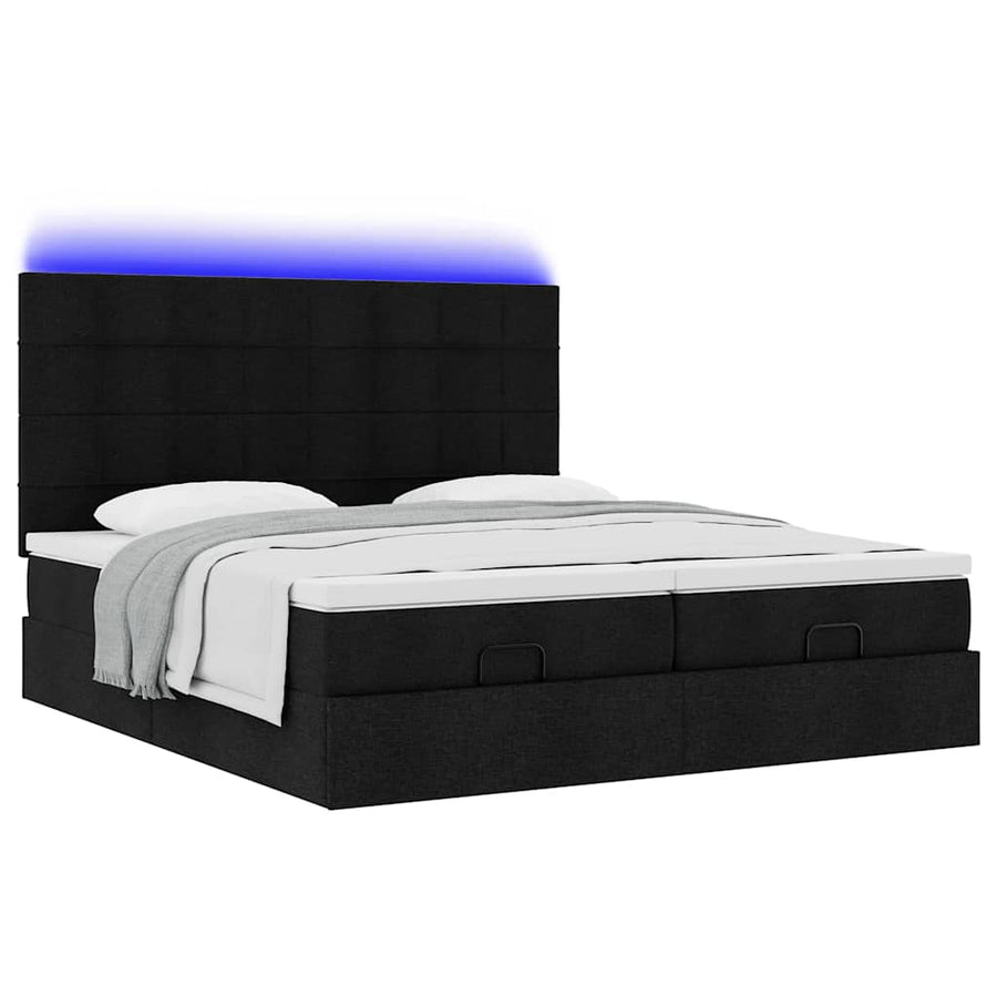 Ottoman bed met matrassen en LED's 180x200cm stof zwart