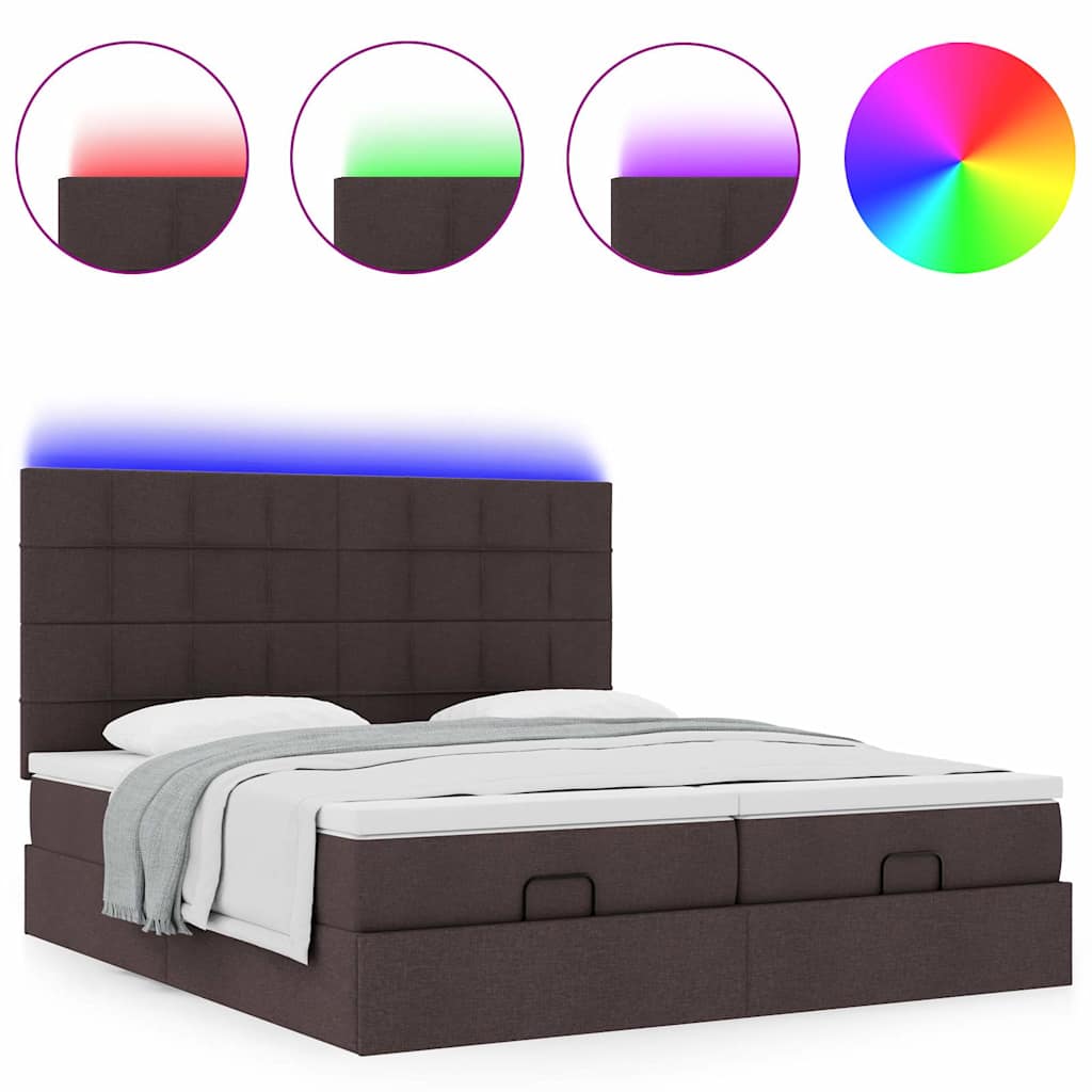 Ottoman bed met matrassen en LED's 180x200cm stof donkerbruin