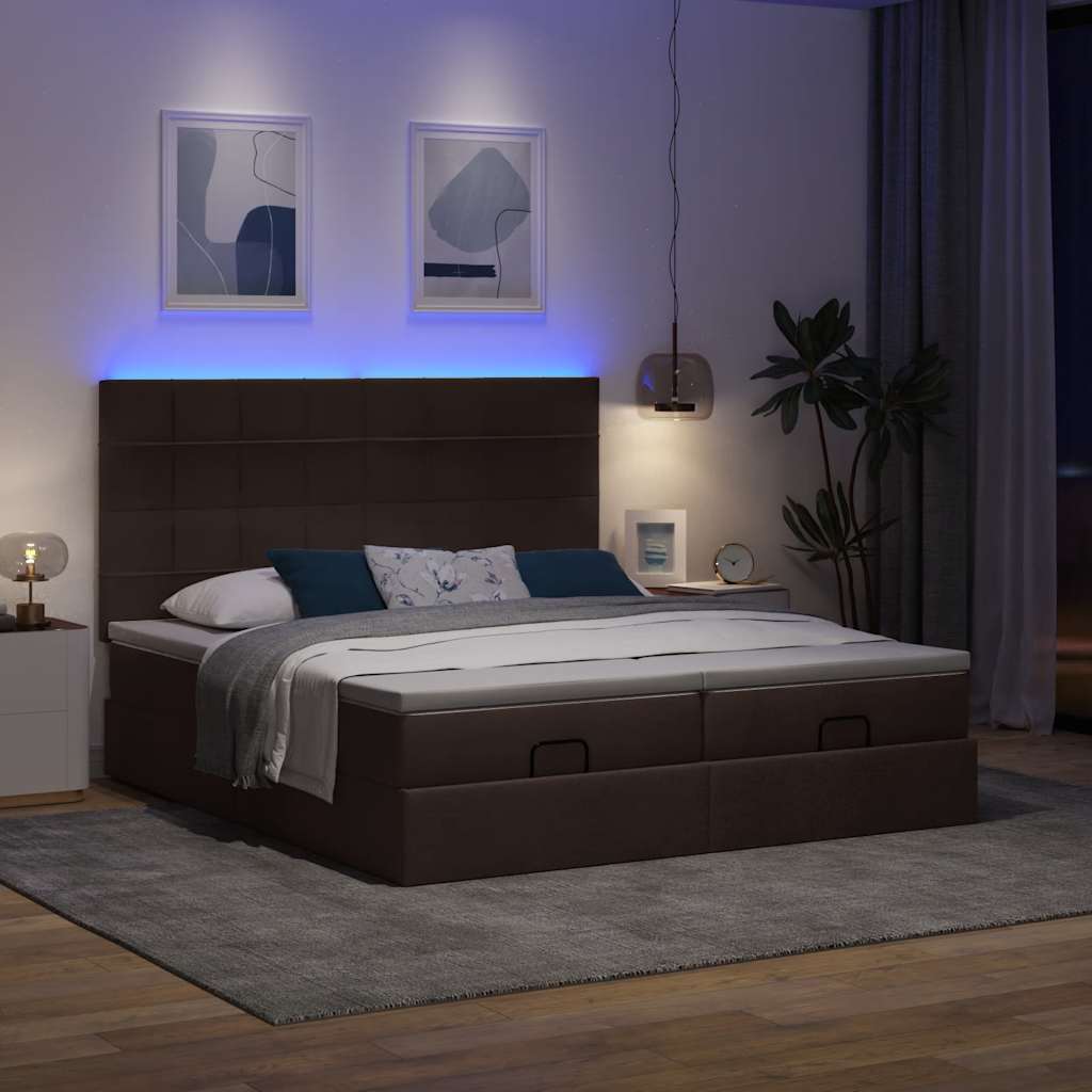 Ottoman bed met matrassen en LED's 180x200cm stof donkerbruin