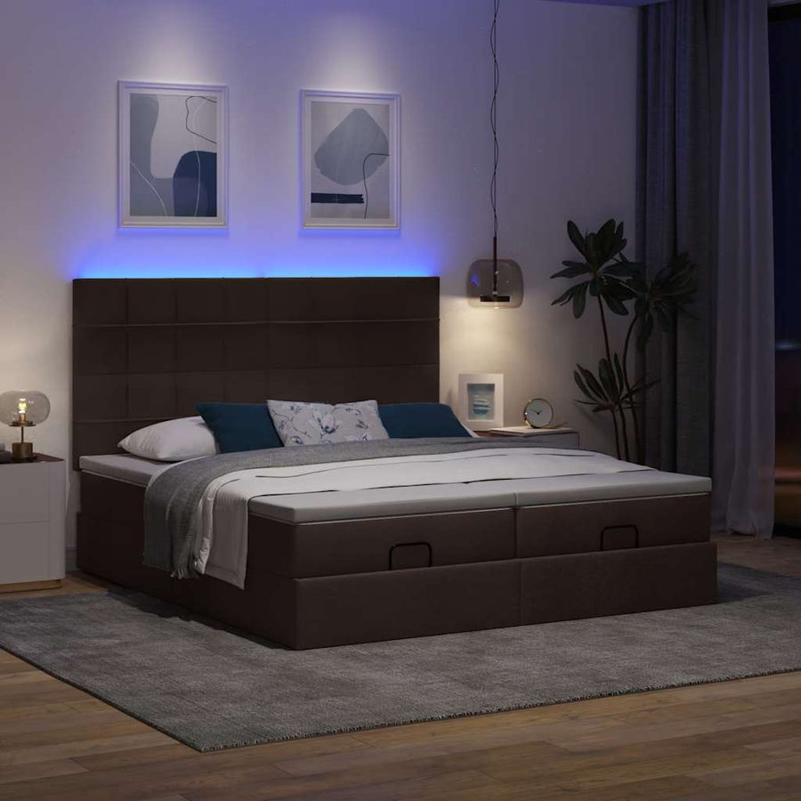 Ottoman bed met matrassen en LED's 180x200cm stof donkerbruin