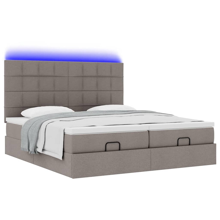 Ottoman bed met matrassen en LED's 180x200cm stof taupe