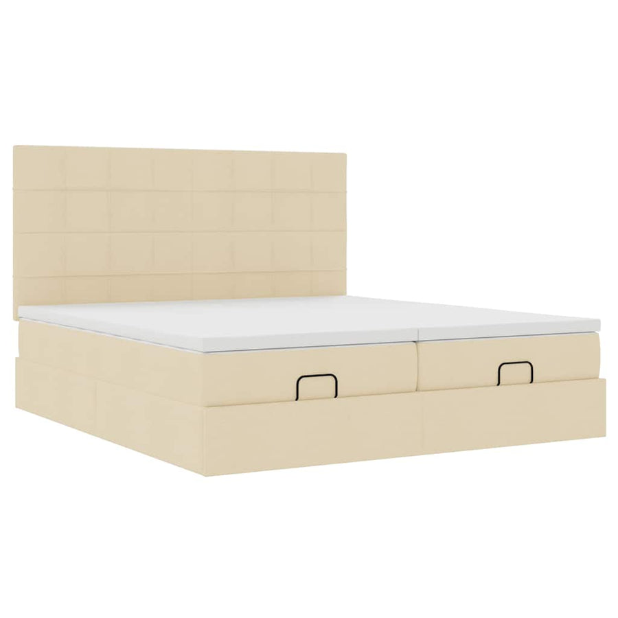 Ottoman bed met matrassen en LED's 180x200cm stof crèmekleurig