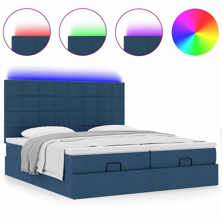 Ottoman bed met matrassen en LED's 180x200cm stof blauw