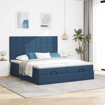 Ottoman bed met matrassen en LED's 180x200cm stof blauw