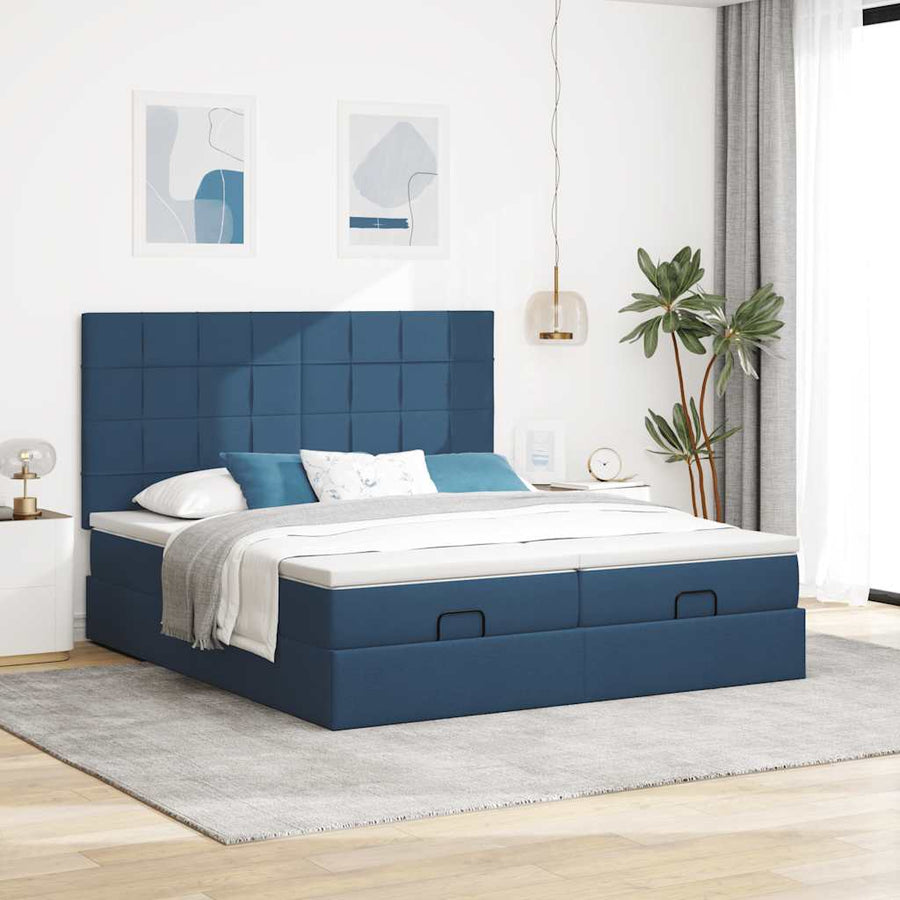 Ottoman bed met matrassen en LED's 180x200cm stof blauw