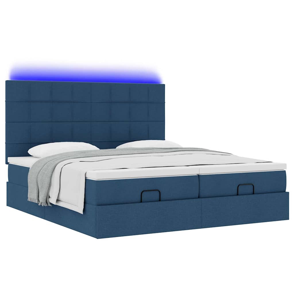 Ottoman bed met matrassen en LED's 180x200cm stof blauw