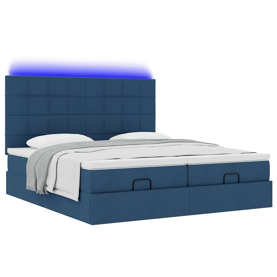 Ottoman bed met matrassen en LED's 180x200cm stof blauw