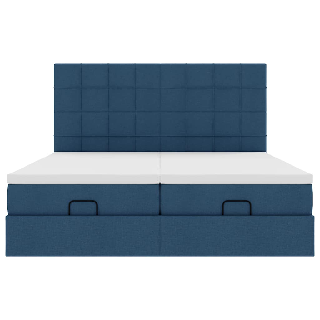 Ottoman bed met matrassen en LED's 180x200cm stof blauw