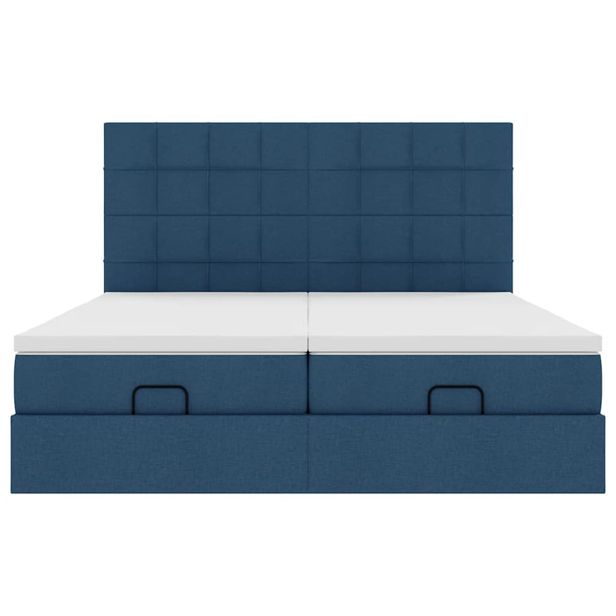 Ottoman bed met matrassen en LED's 180x200cm stof blauw