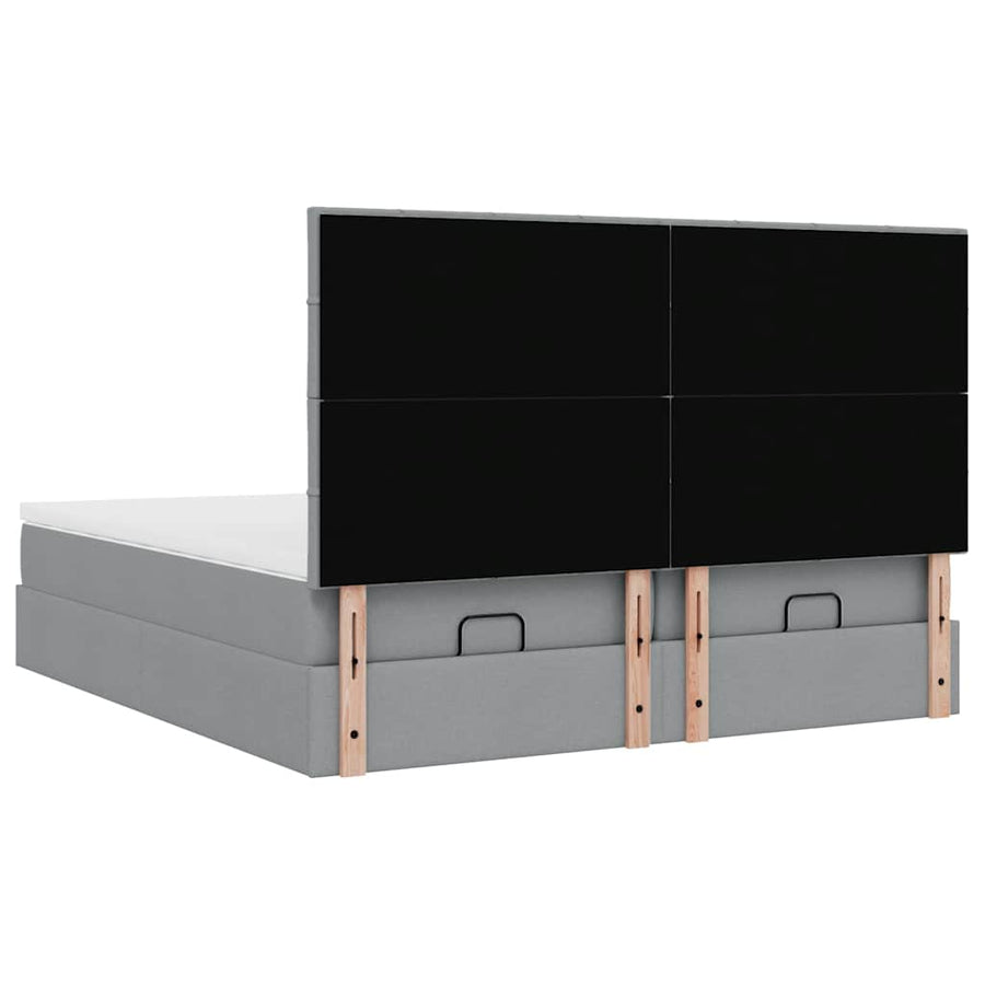Ottoman bed met matrassen en LED's 200x200cm stof lichtgrijs