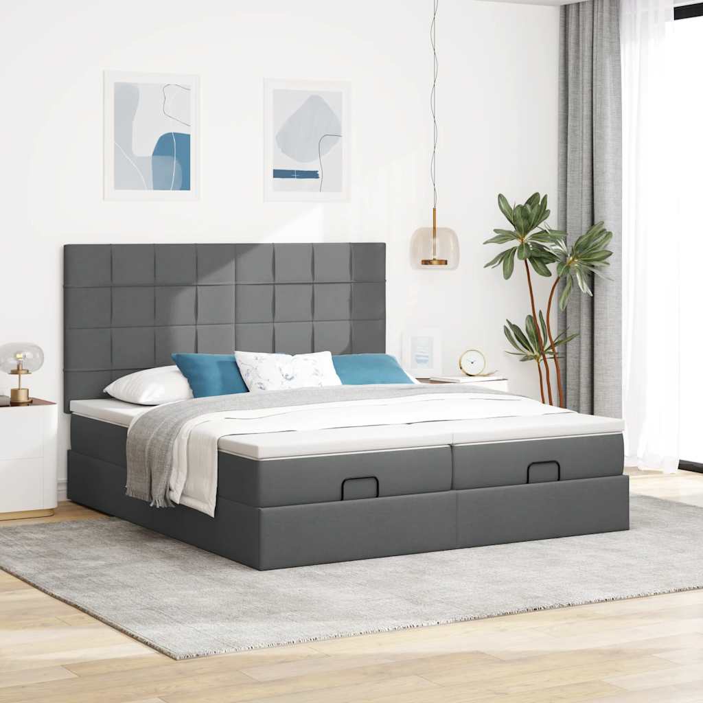Ottoman bed met matrassen en LED's 200x200cm stof donkergrijs