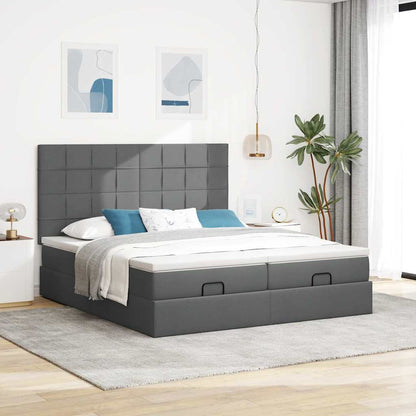 Ottoman bed met matrassen en LED's 200x200cm stof donkergrijs