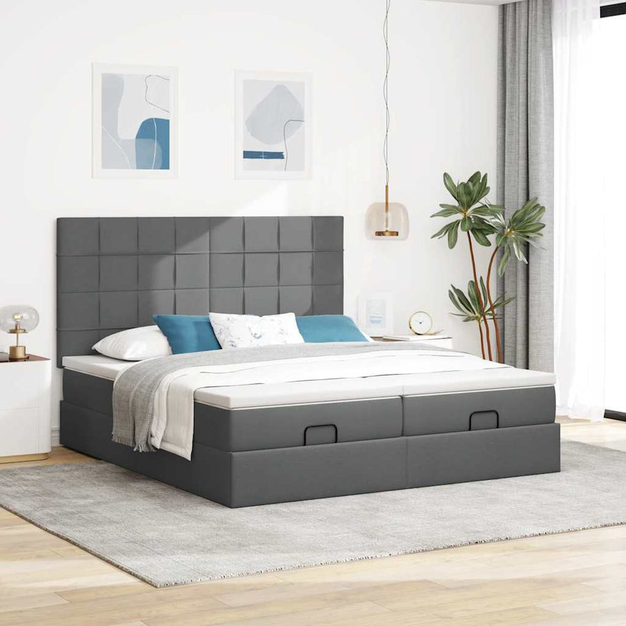 Ottoman bed met matrassen en LED's 200x200cm stof donkergrijs