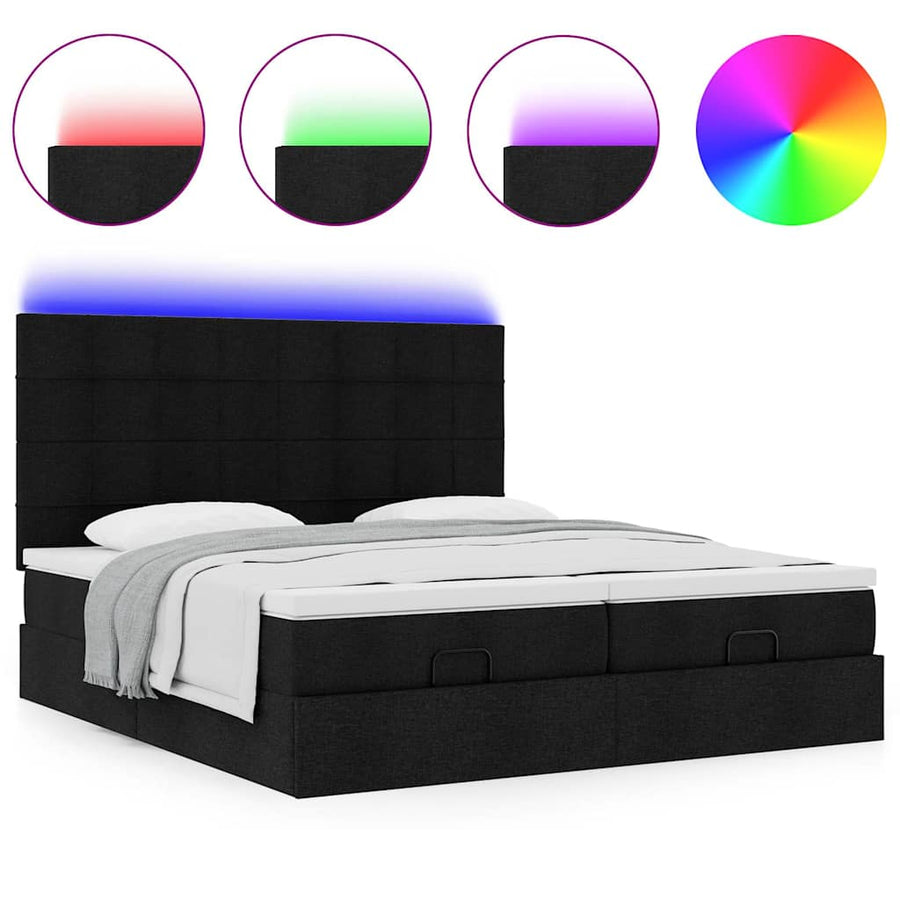 Ottoman bed met matrassen en LED's 200x200cm stof zwart