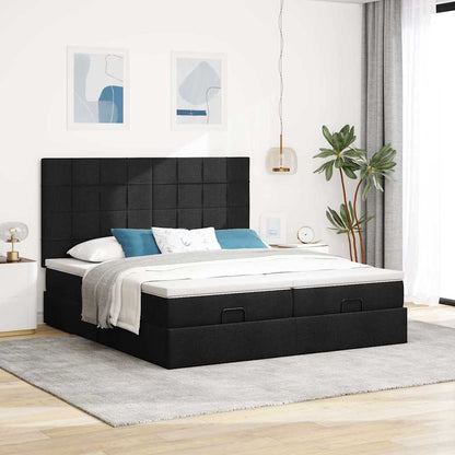 Ottoman bed met matrassen en LED's 200x200cm stof zwart
