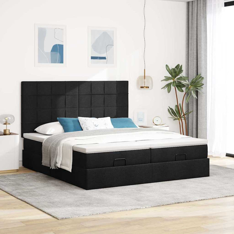 Ottoman bed met matrassen en LED's 200x200cm stof zwart