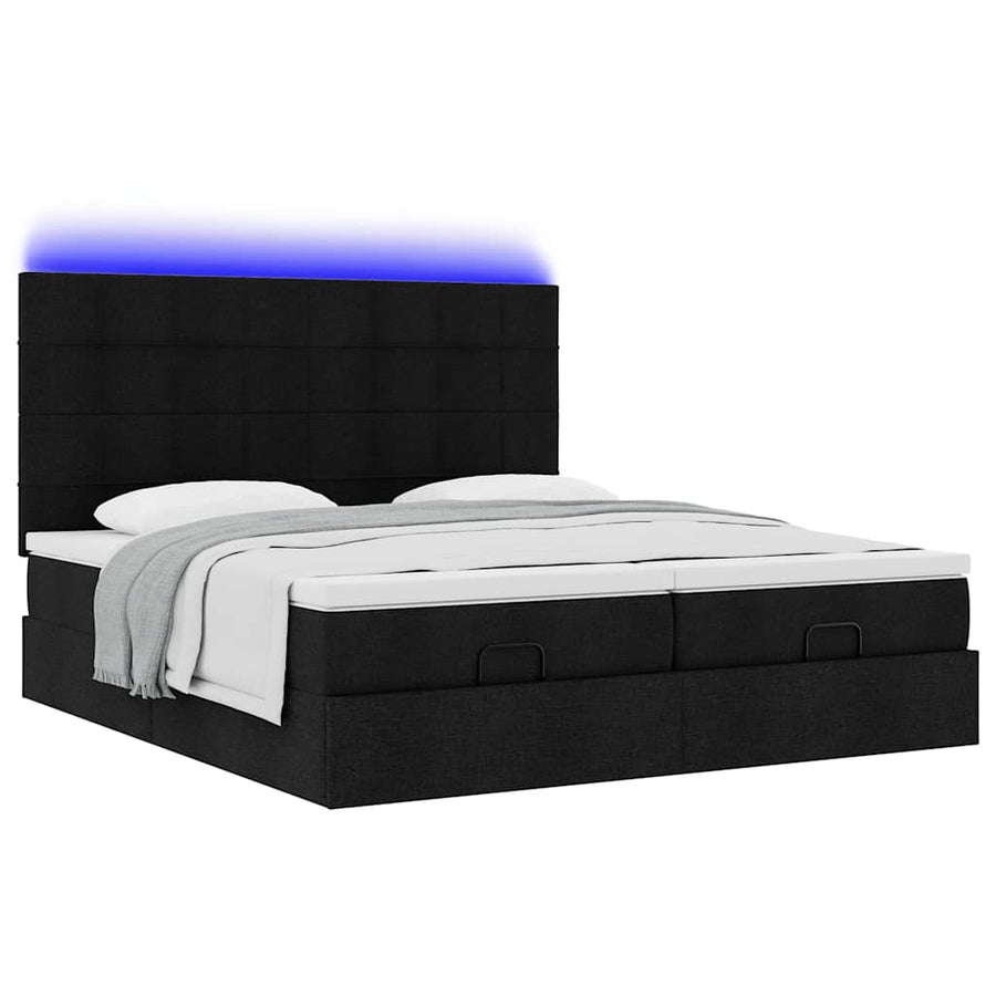 Ottoman bed met matrassen en LED's 200x200cm stof zwart