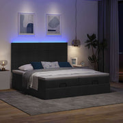 Ottomaan bed 200x200 cm stof zwart met matrassen en LED