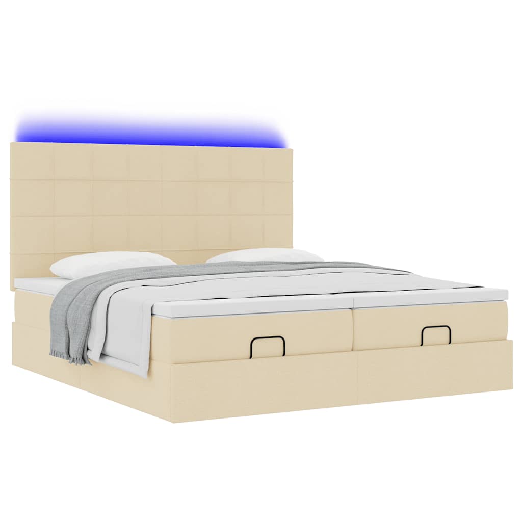 Ottoman bed met matrassen en LED's 200x200cm stof crèmekleurig