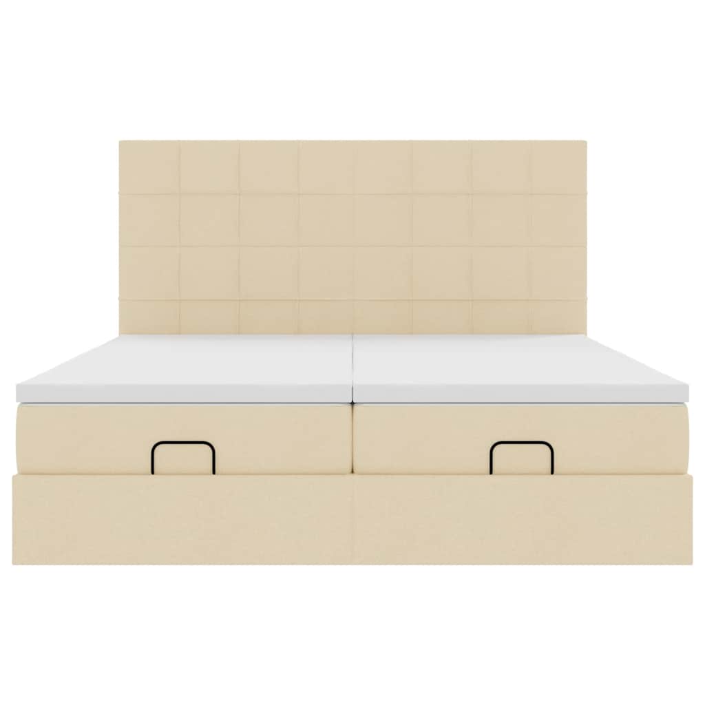 Ottoman bed met matrassen en LED's 200x200cm stof crèmekleurig