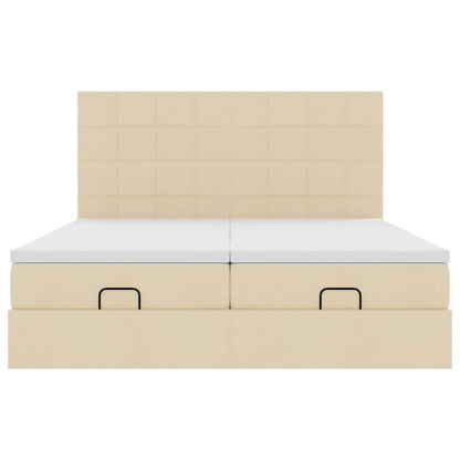 Ottoman bed met matrassen en LED's 200x200cm stof crèmekleurig