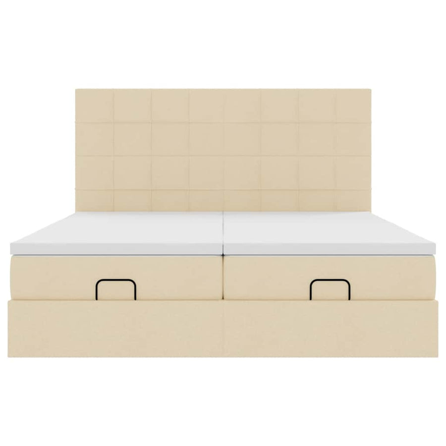 Ottoman bed met matrassen en LED's 200x200cm stof crèmekleurig