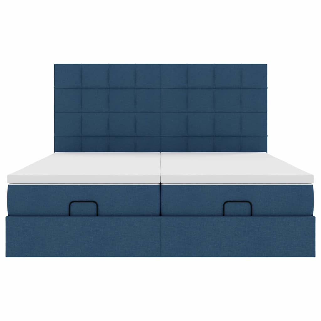 Ottoman bed met matrassen en LED's 200x200cm stof blauw