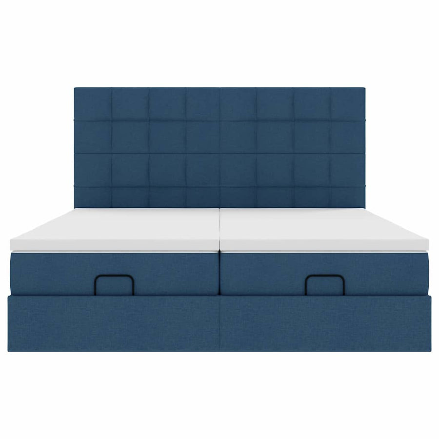 Ottoman bed met matrassen en LED's 200x200cm stof blauw