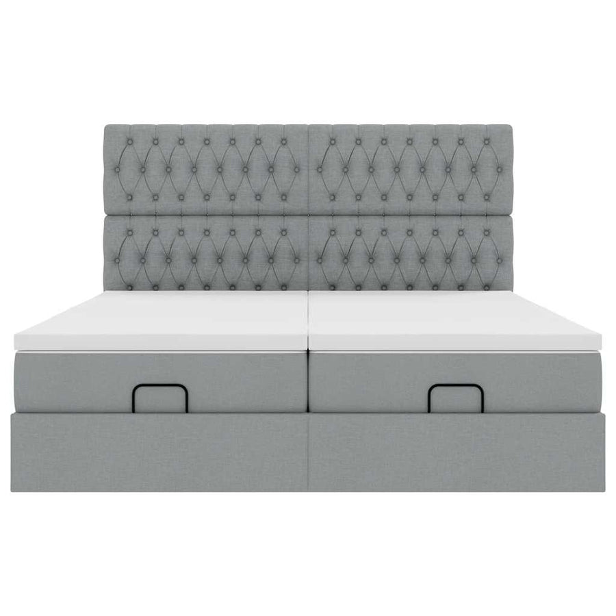 Ottoman bed met matrassen en LED's 160x200cm stof lichtgrijs
