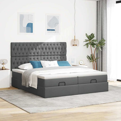Ottoman bed met matrassen en LED's 160x200cm stof donkergrijs