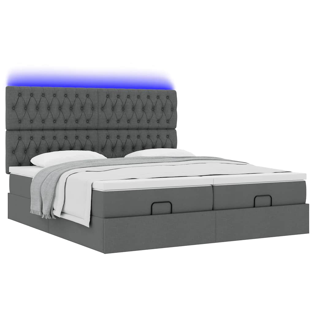 Ottoman bed met matrassen en LED's 160x200cm stof donkergrijs