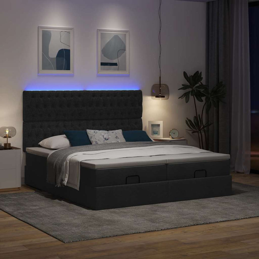 Ottoman bed met matrassen en LED's 160x200cm stof zwart