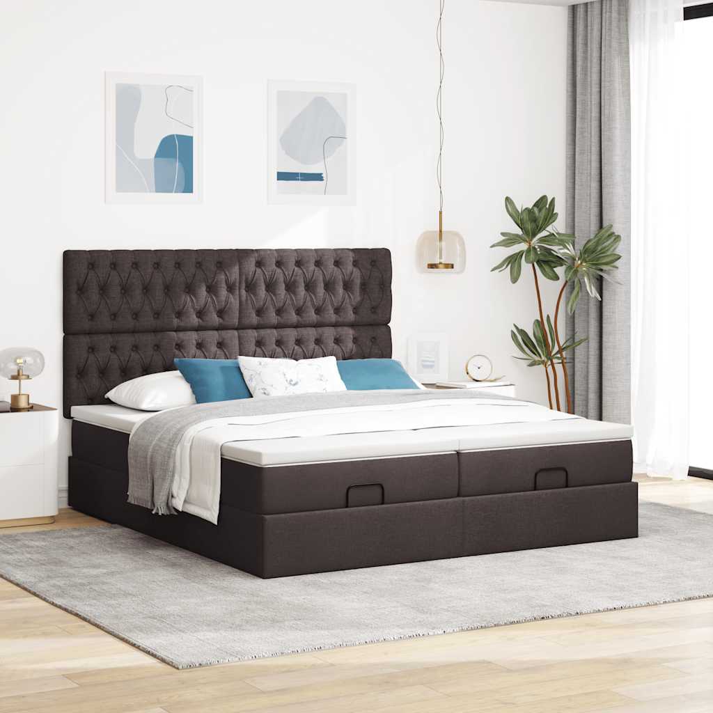 Ottoman bed met matrassen en LED's 160x200cm stof donkerbruin