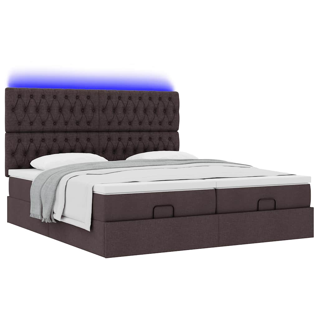 Ottoman bed met matrassen en LED's 160x200cm stof donkerbruin